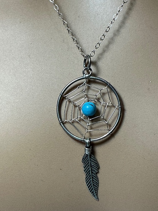 Sterling Silver Chain with Dream Catcher Pendant Necklace. 20” long - Picture 2 of 5